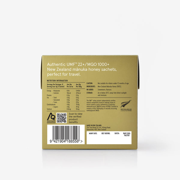 The True Honey Co. 1000MGO Manuka Honey Sachets 60g (12x5g)